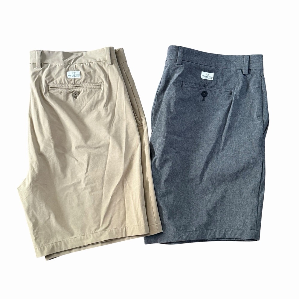 Lot Of 2 Vineyard Vines Breaker Shorts Mens 40 Khaki  Navy Stretch Preppy Golf